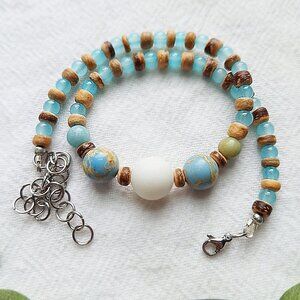 Amazonite & Heishi Beaded Choker – Beachy Surfer Necklace, Bohemian Coastal